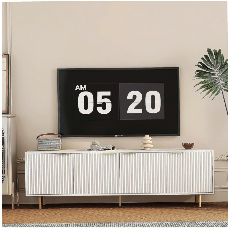 Meuble télé blanc moderne de conception ondulée de 68 po avec porte de rangement, meuble télé, meuble télé, convenant aux téléviseurs de 55 po et plus, salon