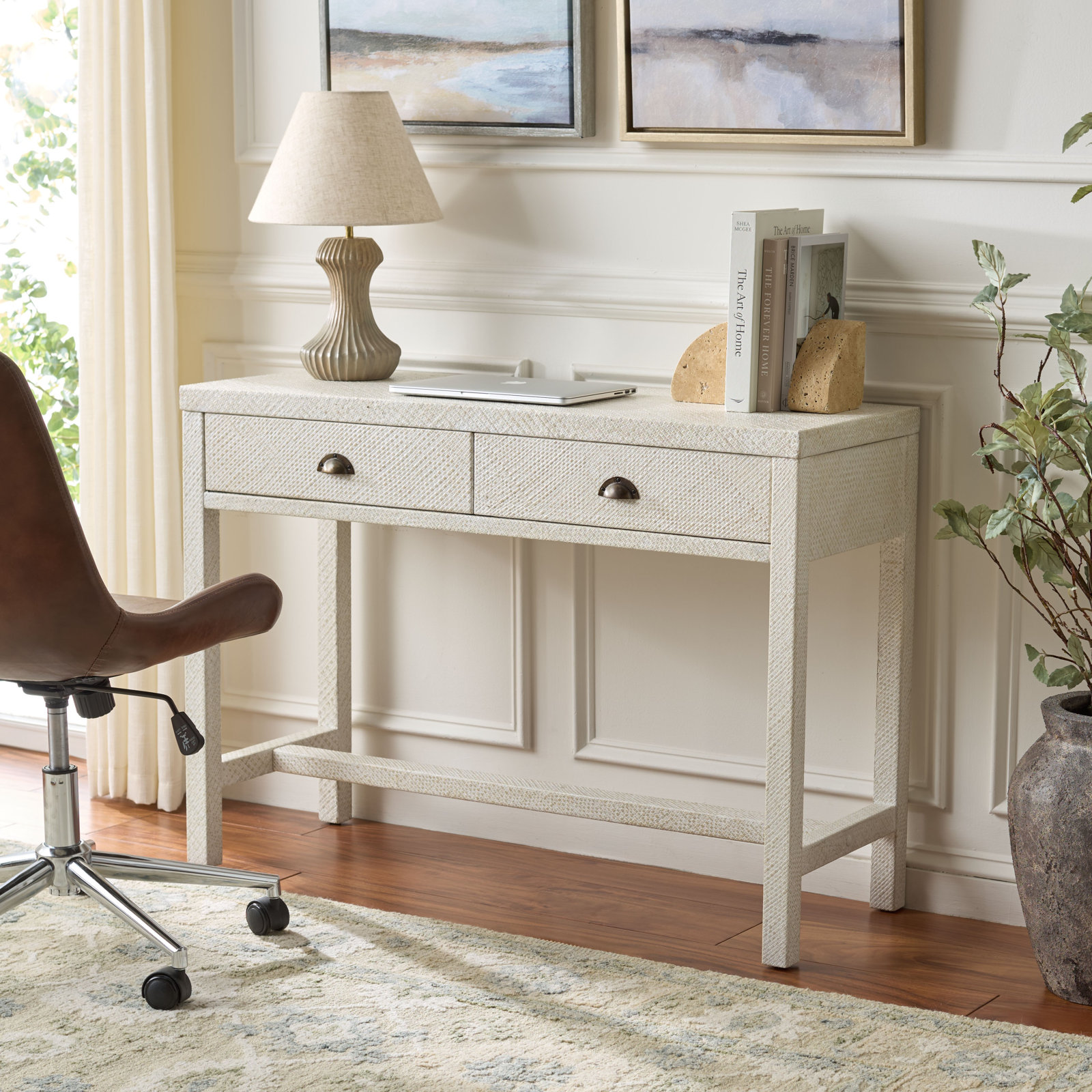 Finlay 2 Drawer Pandan Wrap Desk, White
