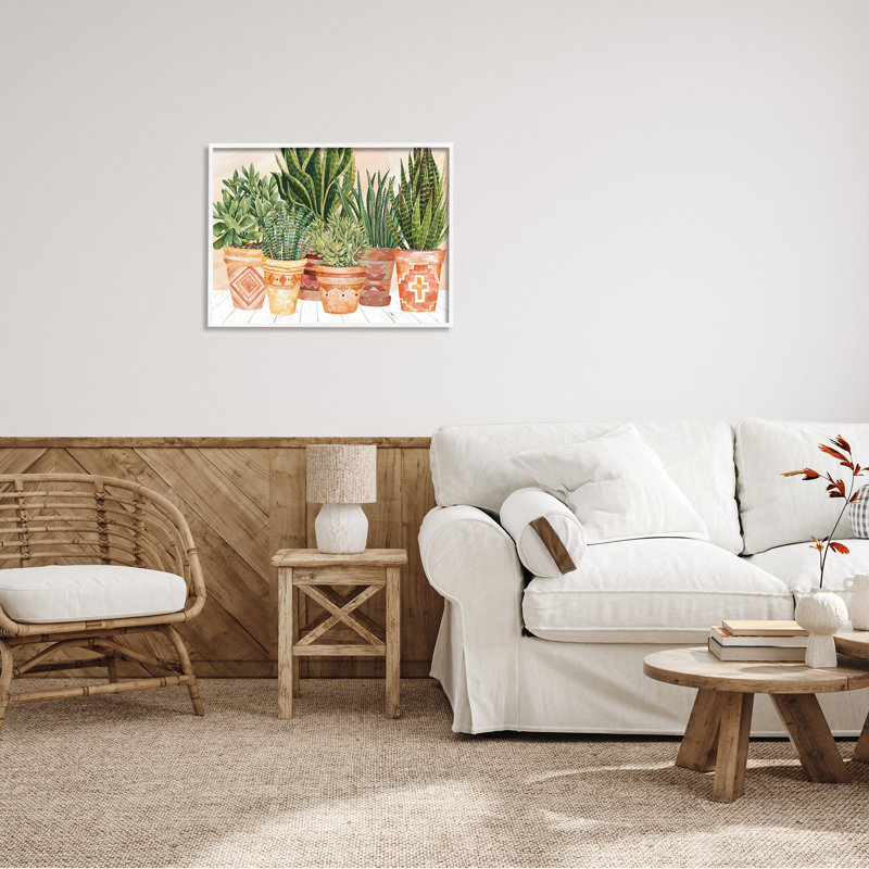 Art d'intérieur sur plaque surdimensionné, motif bohème, pots, par Cindy Jacobs, Giclée encadrée blanc bord de mer