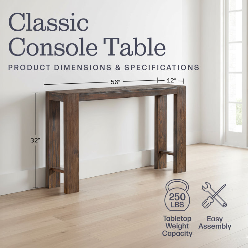 Solid Wood 56" Console Table, Brown, 32" H x 56" W x 12" D, Brown