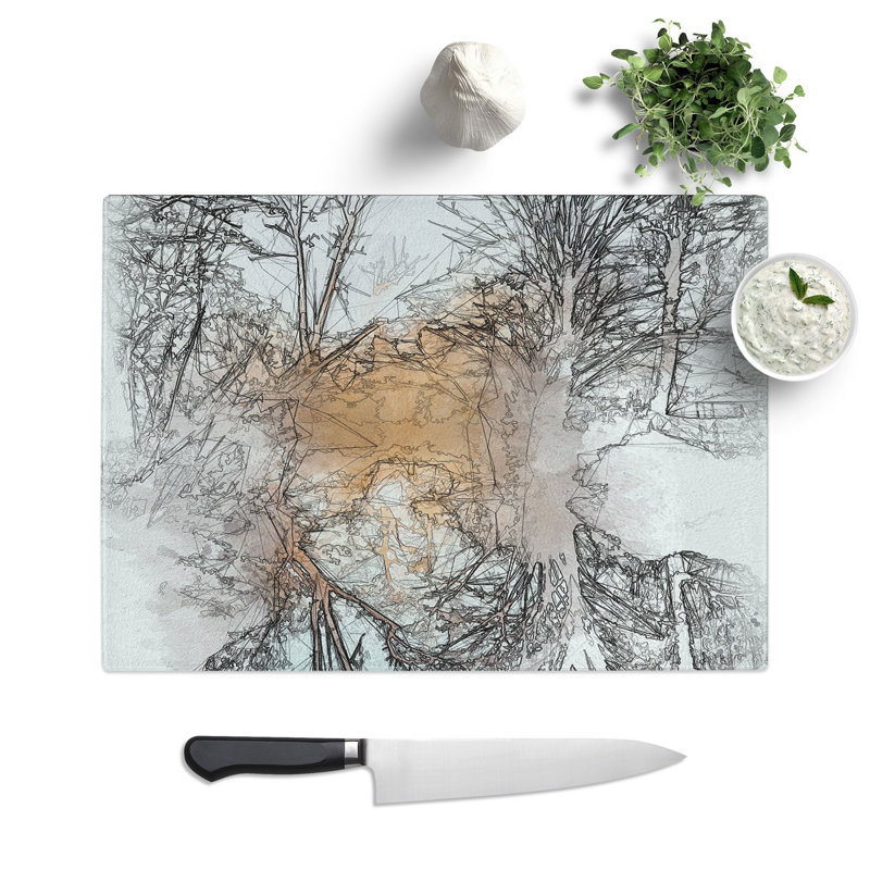 Tempered Glass Trees Sketch Chopping Board, 20 cm x 28.5 cm