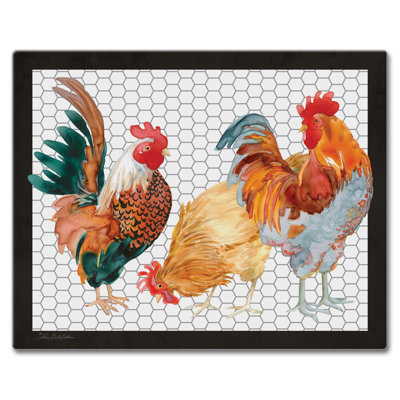 CounterArt Whimsical Roosters 3mm Glass Cutting Board 15” x 12”