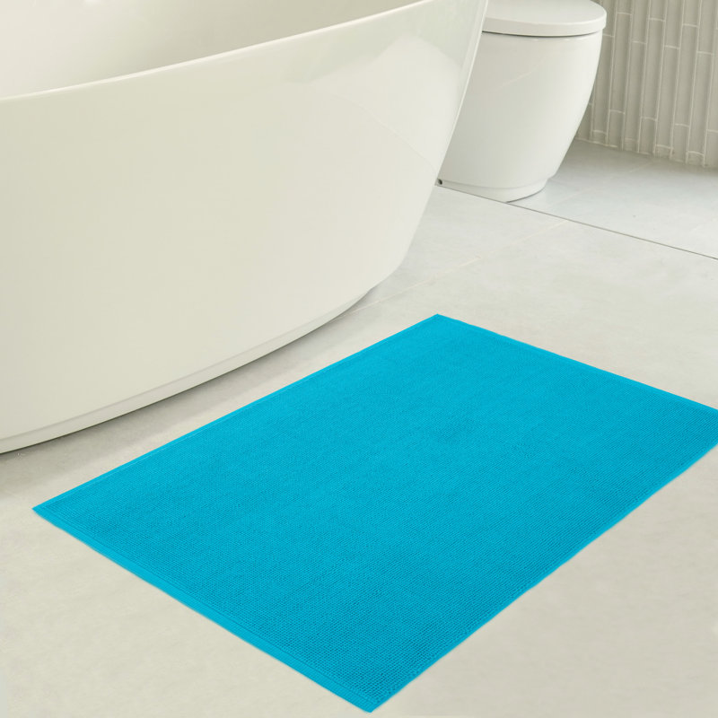 Chemung 100% Cotton Non-Slip Bath Rug, 24" L x 17" W, Aqua Blue