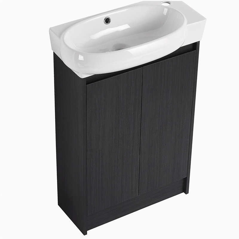 Coiffeuse 23 "avec lavabo et porte, Noir châtaignier