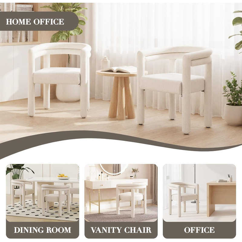 Barrel Dining Chair Set Of 1 With Armrests, Beige