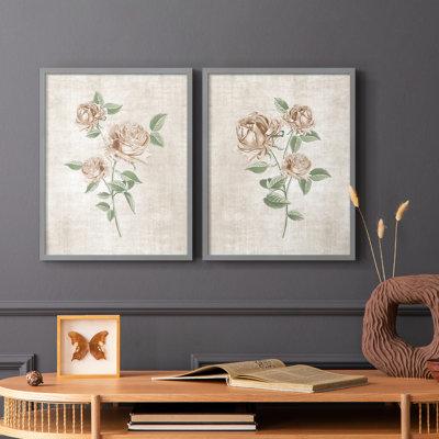 «Blush Rose Botanical I», reproduction encadrée de qualité supérieure - prête à être accrochée - aucun clou requis - aucun clou requis