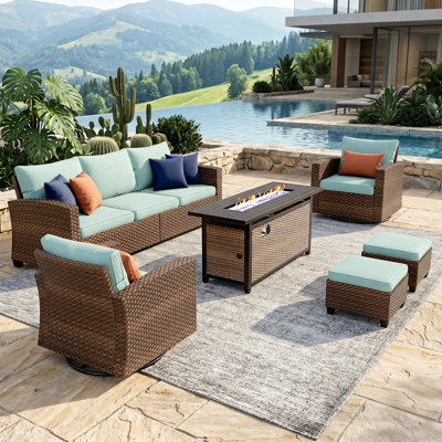 5 - Person Outdoor Wicker Patio Conversation Set with Swivel Chairs