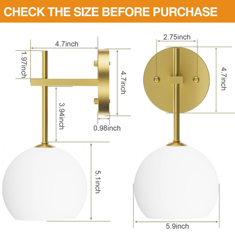 Battery Rechargeable Wall Lights Set Of 2, Sconces Wall Lamps With Frosted Glass, Gold