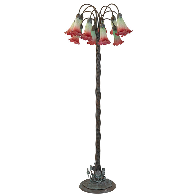 Meyda Tiffany & Stained Glass 61'' Mahogany Patina Tree Floor Lamp, Pink/White