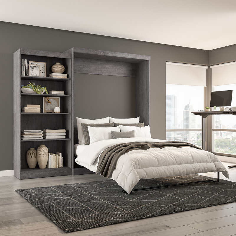 Arlex Queen Bed with Storage Unit (101W), Bark Gray