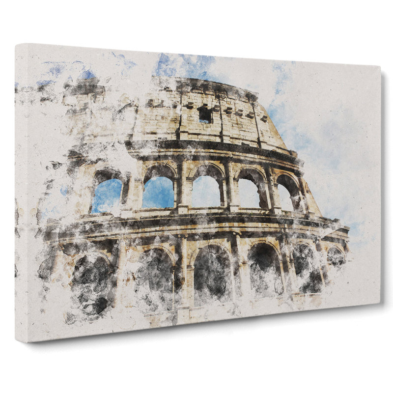 Coliseum In Rome Watercolour - Wrapped Canvas, 60cm H x 91cm W x 3cm D