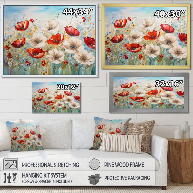 «Red Poppies Blossoming I» sur toile, H 30 po x l 40 po x P 1,5 po, Toile tendue