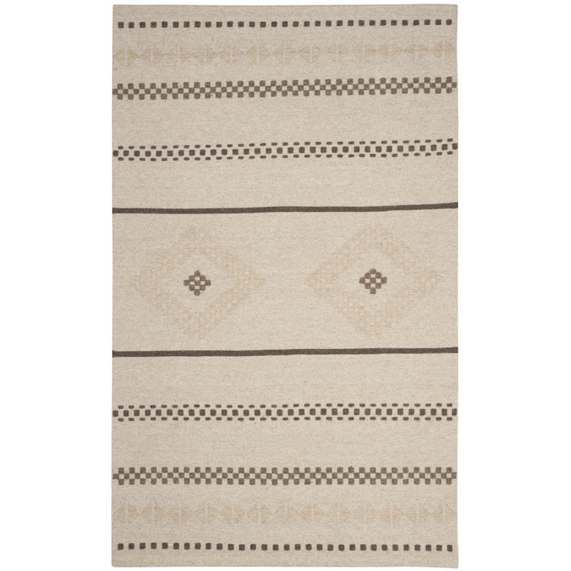 Febbas Hand Woven Flat Weave Wool Geometric Rug, Rectangle 3' x 5'