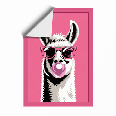 Llama Bubble Gum Modern - Framed Print