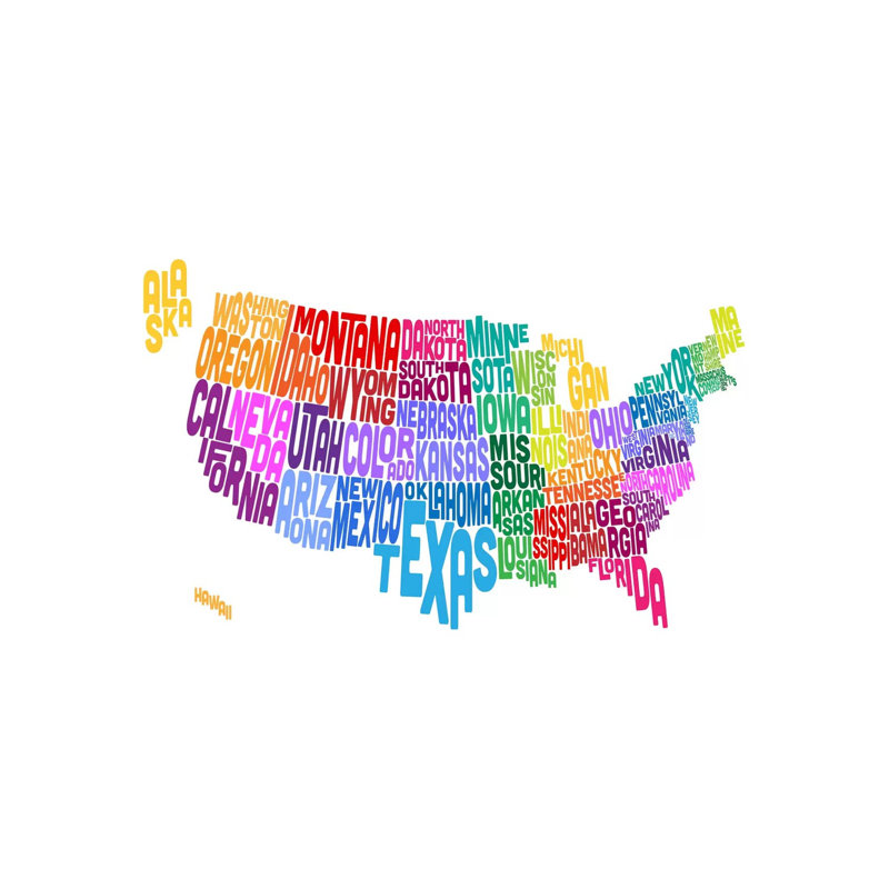 USA (States) Map by Michael Tompsett - Wrapped Canvas Painting, 20.32 cm H x 30.48 cm W