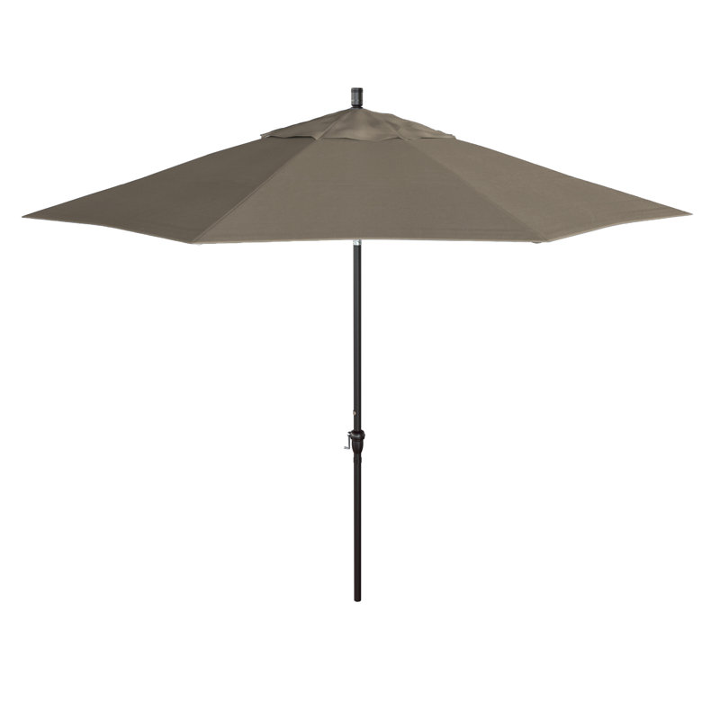 Parasol de patio 11 'en bronze avec inclinaison automatique et manivelle en spectre Spectrum Dove, Palette colombe