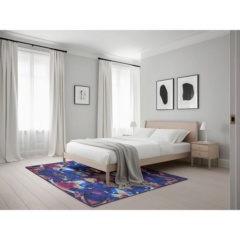Tapis bleu/mauve/rouge à tisser électrique, Rectangle 5 pi x 7 pi