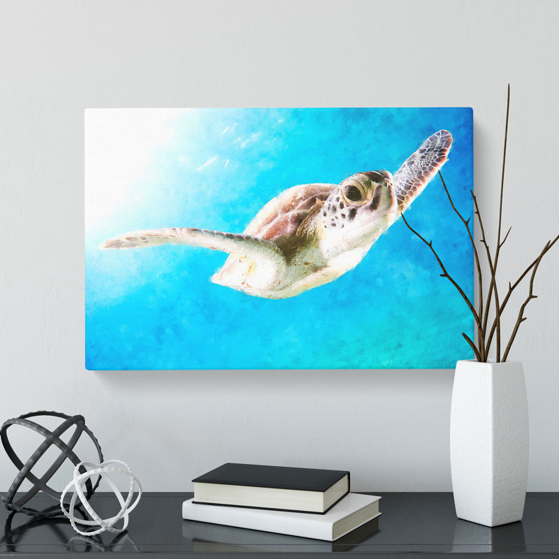 Green Turtle Painting - Wrapped Canvas, 40cm H x 60cm W x 3cm D