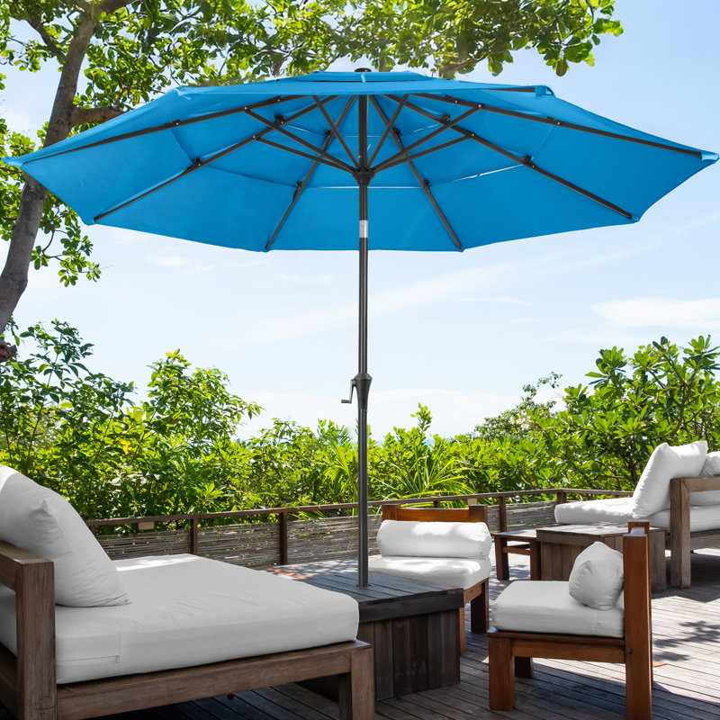 Parasol de patio de 10 pi - Parasol à 3 niveaux avec inclinaison à bouton-poussoir et manivelle facile à ouvrir - Parasol d'extérieur pour terrasse, jardin ou piscine par Pure Garden (bleu)