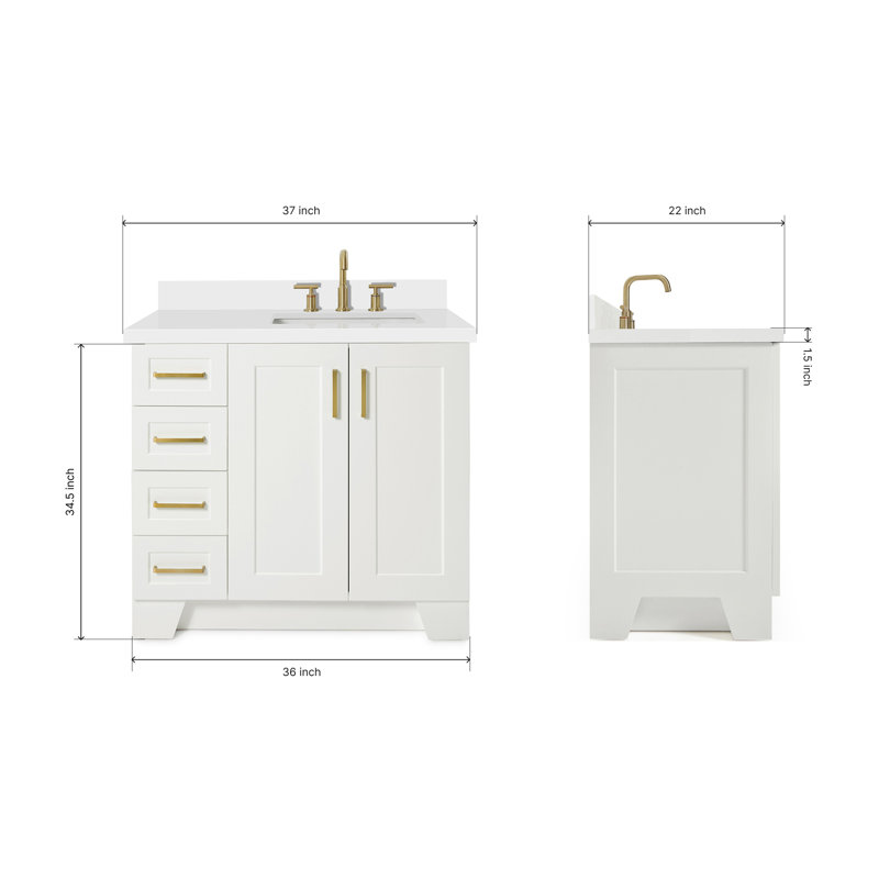 37 IN.  Single Bathroom Vanity, White, Rectangular, Right