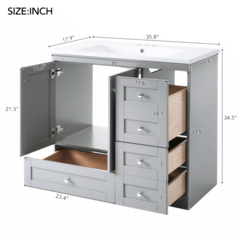 Altura 36'' Single Bathroom Vanity with Resin Top, Gray