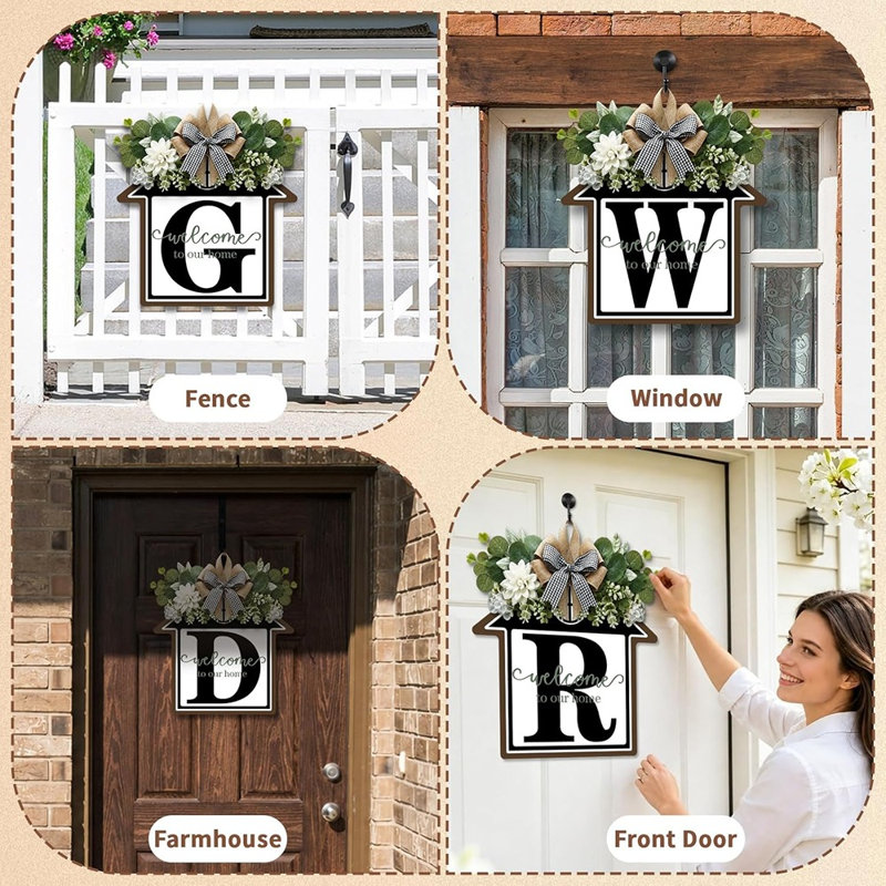 Personalized Last Name Initial Wreath For Front Door – All-season Eucalyptus Welcome Decor For Porch, Farmhouse, And Wall Display (letter D)