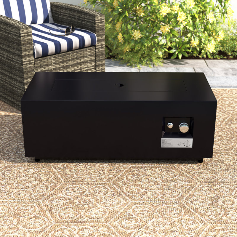 Aerin Rectangle Steel Propane Fire Pit Table with Lid, Black