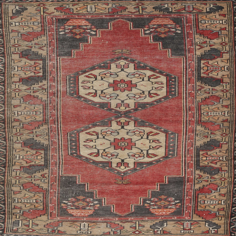 Tapis traditionnel rouge / brun, Carré 7 pi