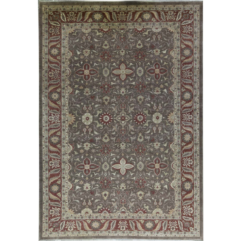 Tapis brun et rose de haute qualité noué à la main