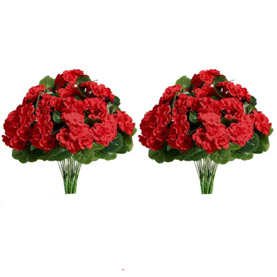 6 pièces de fleurs de géranium artificielles pour la décoration extérieure Fleurs en soie, plantes artificielles résistantes aux rayons UV, fausses fleurs pour porche, centres de table de jardin, intérieur, extérieur, printemps, porte d'entrée, fenêtre de jardin, intérieur, décoration intérieure