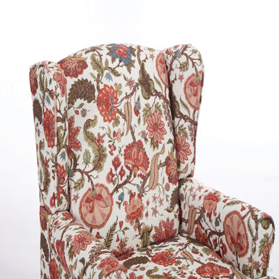 Chaise d'appoint moderne avec pieds en bois rétro, fauteuil rembourré confortable, fauteuil simple à motif floral pour le bureau de la chambre du salon - rouge floral