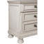 Wire-Brushed Bedroom Nightstand - Engineered Wood & 3 Drawers In White Bun Feet Finish