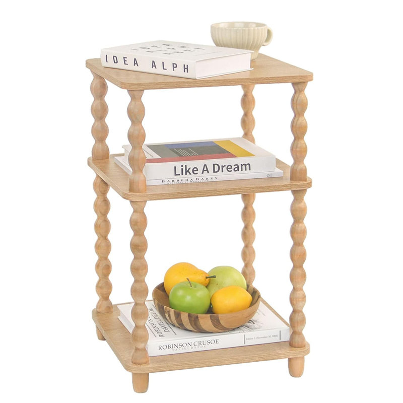 Small 3-Tier Open Shelf Side Table - White (Bedside/Living Room/Bedroom/Office Small Spaces), Rustic Walnut
