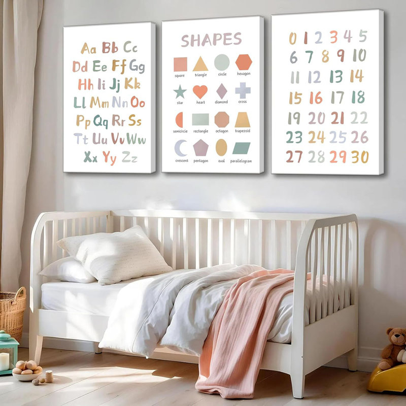 3Pcs Kids Playroom Wall Art Decor Toddler Room Decor ABC Nursery Artwall Shapes Canvas Wall Art 123 Poster Print Decoration for Classroom Toddler Kids Nursery Bedroom