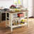 Solid Wood Rustic 45" Stationary Kitchen Island, Rubber Wood Butcher Block Dining Table Prep Table With 2 Open Shelves For Small Places,Walnut+Cream White