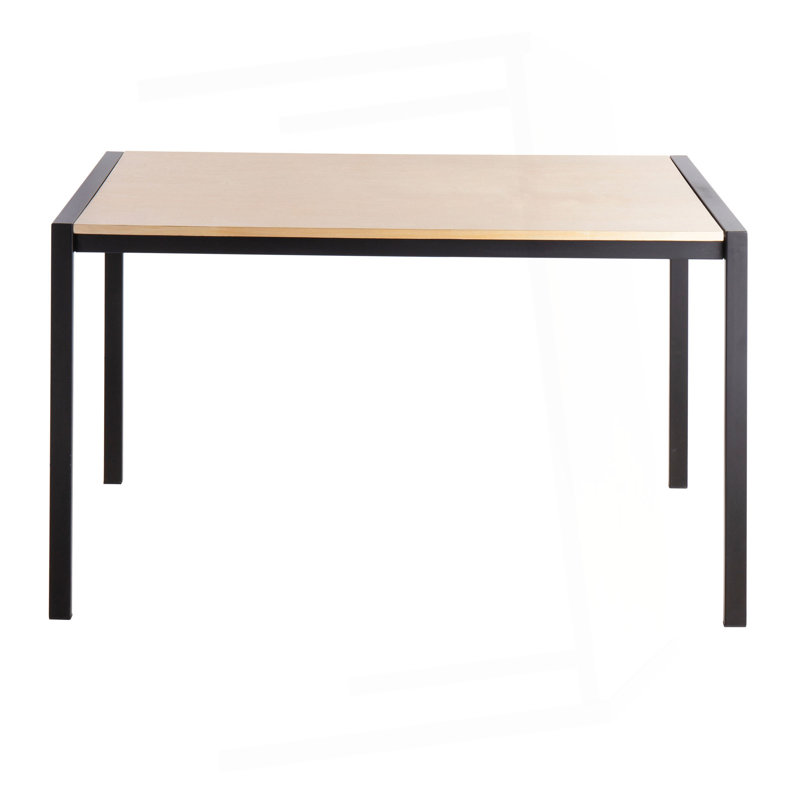 Table de salle à manger contemporaine en métal noir avec plateau en bois Fuji, Bois, Naturel