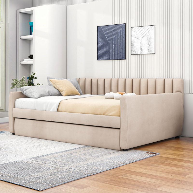 Lit de jour double avec couchette Brynleifur, Beige