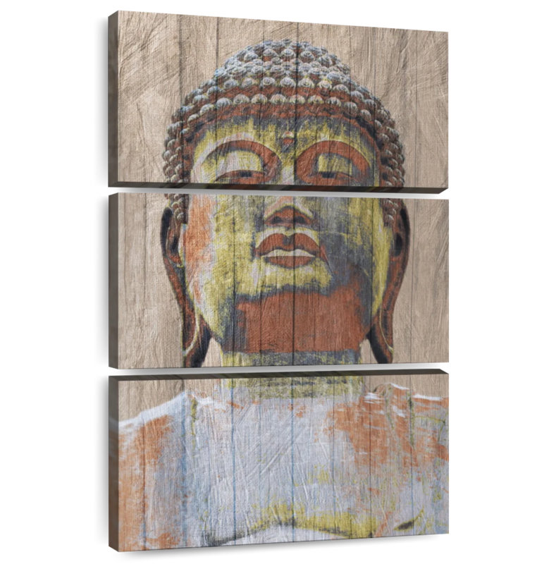 Bouddha peint en bois Adella, H 57 po x l 36 po