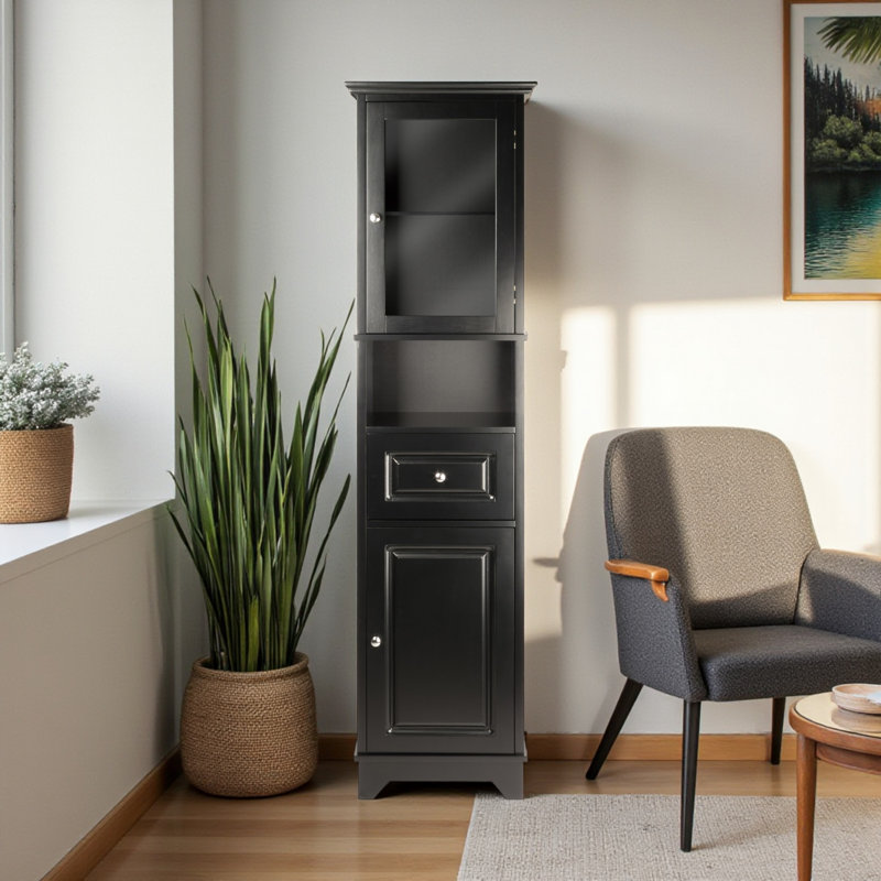 Mattapoisett 1-drawer and 2 cabinet Accent Cabinet in Black, 70.87'' H X 18.11'' W X 12.99'' D