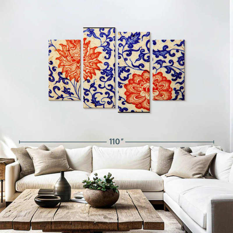 Floral Asian Ceramics, H 48 po x l 75 po
