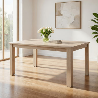 Table de salle à manger Kizie, plateau extensible 94-118 pouces, bois d'hévéa brun fauve