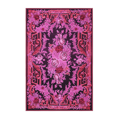 Tapis oriental rose tissé à la machine Khairo