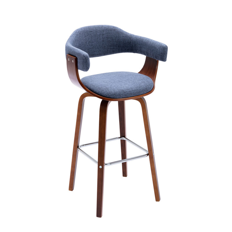 Fish 72cm Swivel Fabric Mid-Century Bar Stool, Blue