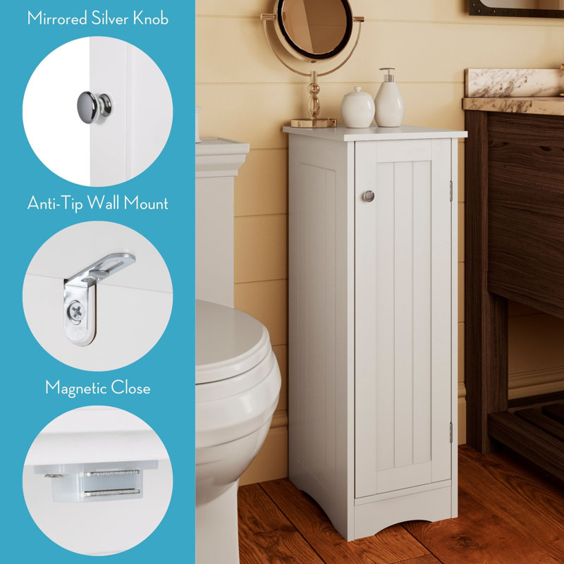 White Slim Bathroom Storage Cabinet with Adjustable Shelves