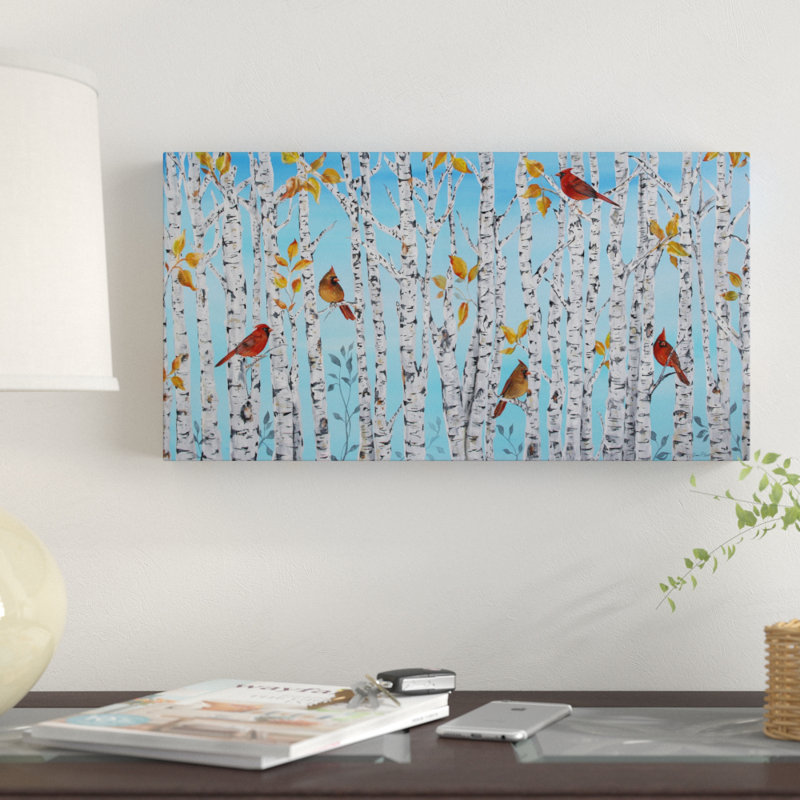 « cardinals of the bouleau », reproduction d’impression sur toile tendue, H 24 po x l 47 po x P 2 po
