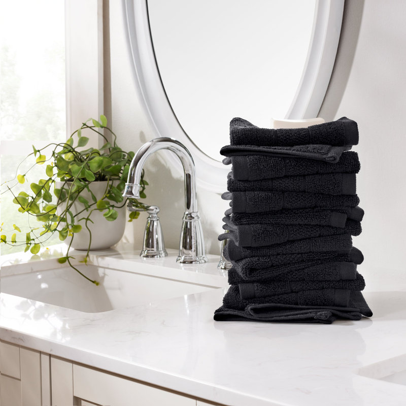 Essuie-mains Family Essentials (paquet de 24), 12 x 12, coton, Noir, noir, noir, noir