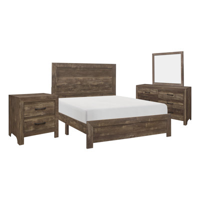 Ko 4 Piece  Bedroom Set, Panel Detailings, Black Metal Handles, 