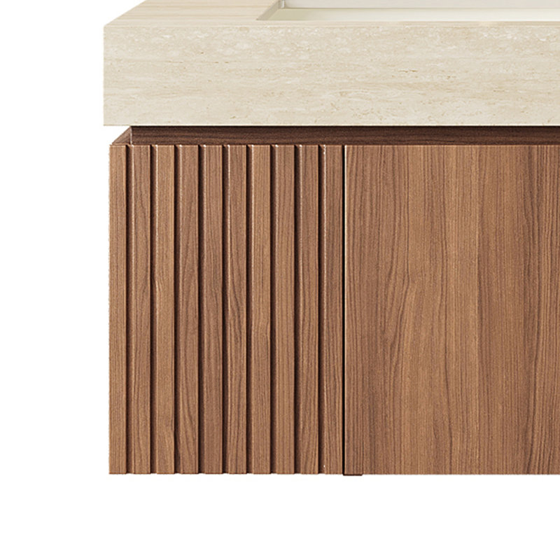 Meuble-lavabo suspendu de luxe de 76 cm avec lavabo, meuble de salle de bain mural moderne pour famille, meuble de salle de bain en pierre frittée de style milieu du siècle