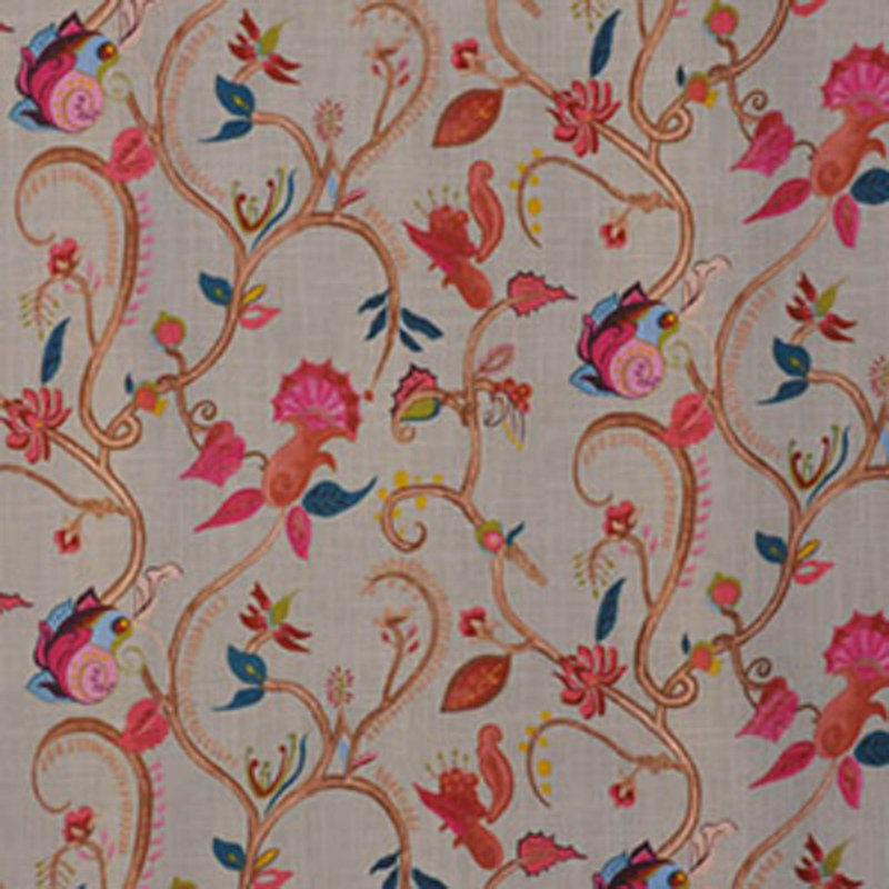 Luxe Floral Foliage Fabric, Gray/Pink/Brown
