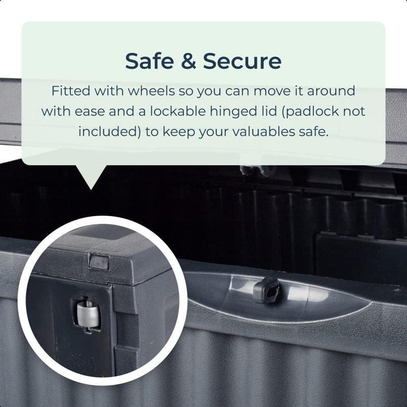 Garden Storage Box Plastic Outdoor Lock Lid Large 336L Patio Container Wheels Aarohi